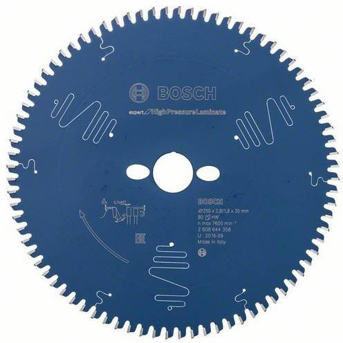Bosch Expert Kreissägeblatt für HPL mit Carbide-Spitzen, Blau, Durchmesser: 250 mm, Bohrung: 30 mm, Dicke: 2,8 mm, 80 Zähne - Bild 1
