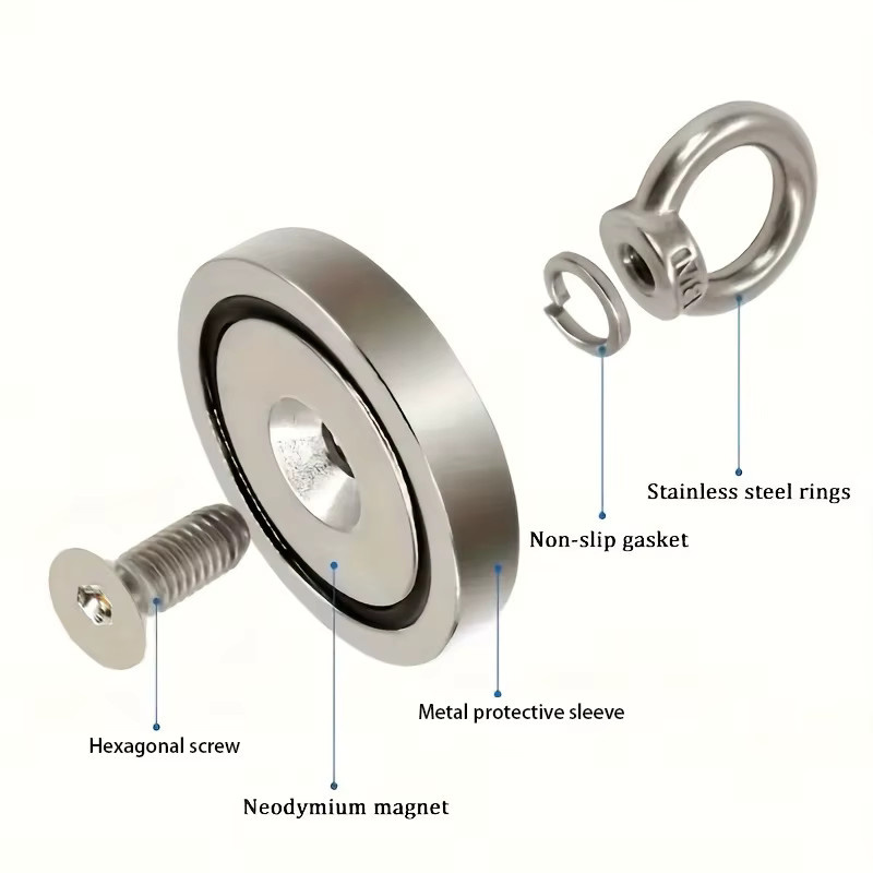 Starker magnetischer Schwerlast-Rettungsmagnet mit Haken in Silber und Chrome-Optik - Bild 2
