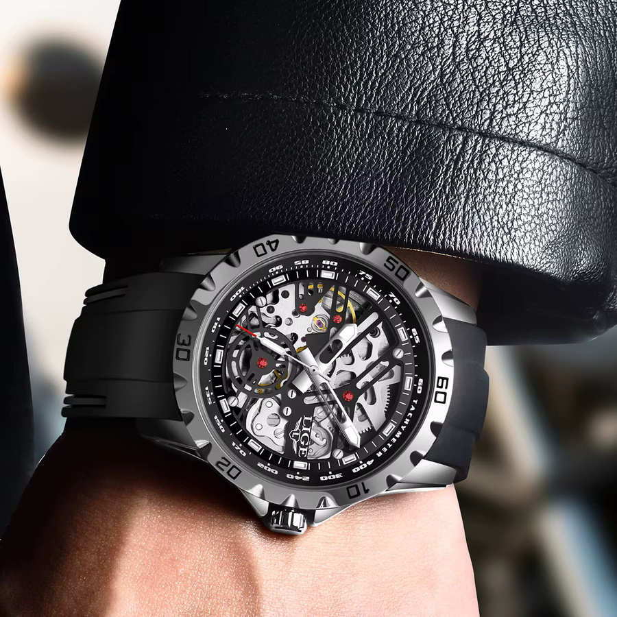 LIGE Armbanduhr Automatik, Edelstahl, Schwarz, Herren - Bild 4