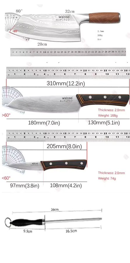 WXCOO Santoku-Messer aus Edelstahl mit ergonomischem Holzgriff in Silber, 17,78 cm - Bild 3