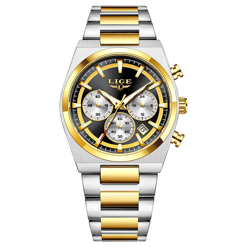 LIGE Chronograph Armbanduhr, Quarz, Edelstahl, Schwarz, Herren - Bild 7