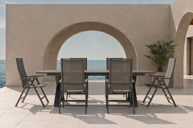 Hartman Garten-Essgruppe Xanadu Aruba in Xerix/Anthrazit mit 6 Klappstühlen aus Aluminium und Glaskeramik, Tisch B: 220-280 cm, B/T/H: 280 x 100 cm - Bild 1