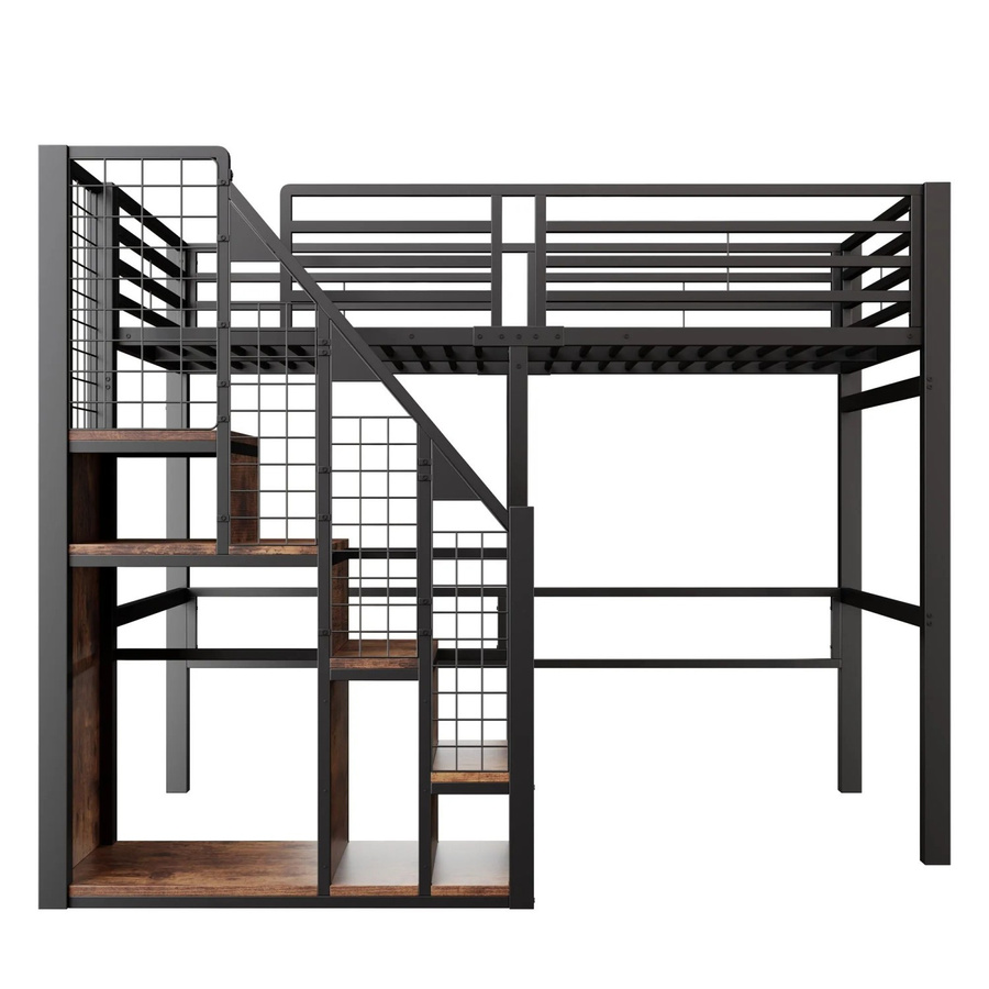 Merax Hochbett aus Metall und MDF mit Treppe und Ablage, Schwarz, B/T/H: 90 x 200 x 168,5 cm - Bild 2