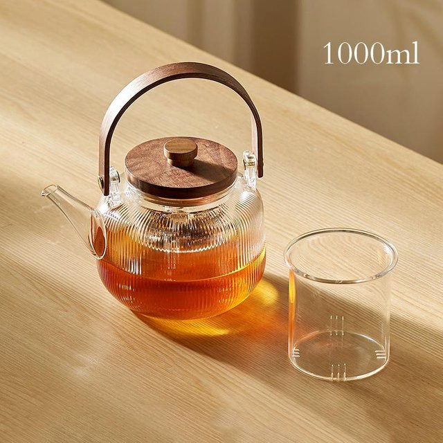 Bestbags Glas-Teekanne mit Holzgriff und Holzdeckel in Transparent und Brown für Kung-Fu-Teeset - Bild 1