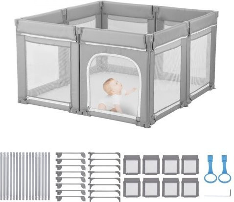 VEVOR Baby Laufstall Grau, faltbarer Spielstall mit Reißverschlusstür und atmungsaktivem Netz, B/T: 120 x 120 cm - Bild 1