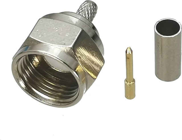 10 Stück RF Koaxial Adapter Stecker zum Crimpen für RG174 RG316 LMR100 Kabel, 50 Ohm, Farbe: Silber - Bild 1
