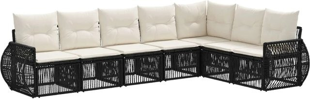 vidaXL Gartensofa-Set 7-teilig aus Poly-Rattan in Schwarz und Cremeweiß mit L-Form und Polsterkissen - Bild 1