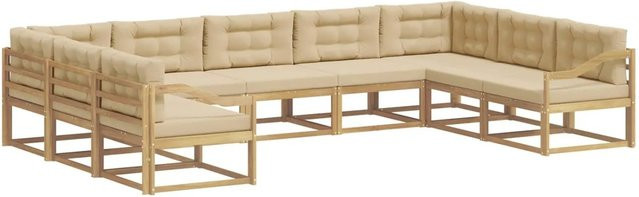 vidaXL Outdoor-Sofagarnitur in U-Form aus Akazienholz mit Kissen in Weiß und Beige - Bild 1