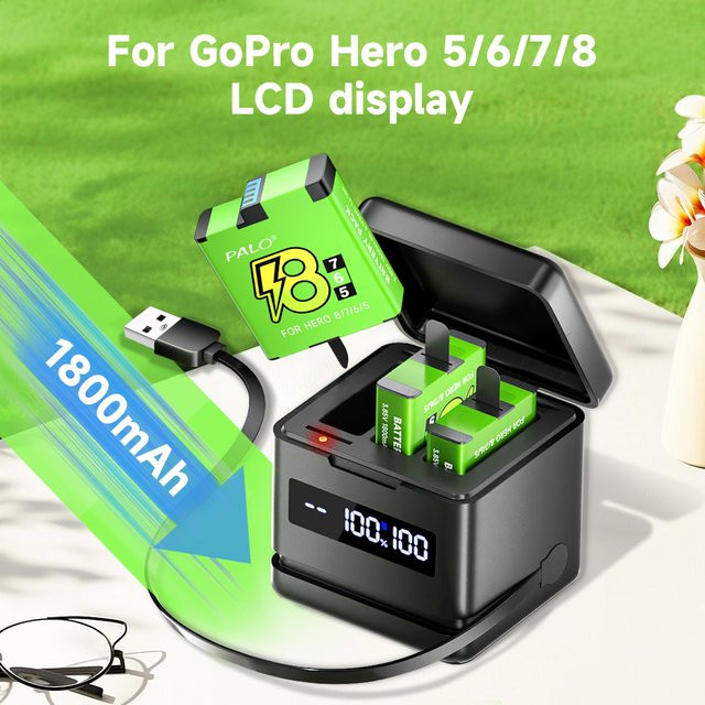 USB-Ladegerät für GoPro Hero 5 6 7 8 mit 3 Steckplätzen in Schwarz - Bild 1