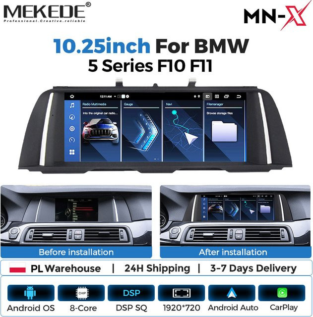 MEKEDE Android Auto Multimedia-Player für BMW 5er Serie F10 F11 (2011-2017) mit CIC NBT, Wireless CarPlay, 4G LTE, WIFI, GPS und DSP Audio in Schwarz - Bild 1