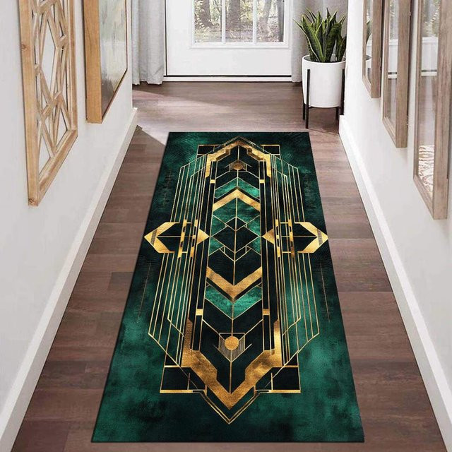 Handgetufteter Wolle-Läufer Lodestar mit geometrischem Design in Türkis und Braun, B/T: 120 x 40 cm - Bild 1