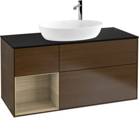 V&B Waschtischunterschrank Finion mit Wandbeleuchtung, Farbe Walnuss matt, Breite: 120 cm, Tiefe: 50,1 cm, Höhe: 50,1 cm - Bild 1