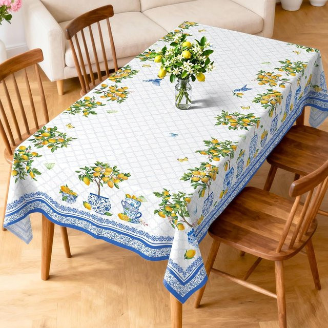 Rechteckige Tischdecke von JMG Household Supplies mit Sommer Zitronenbaum und blauer Vase, waschbar, B/L: 100 x 160 cm - Bild 1