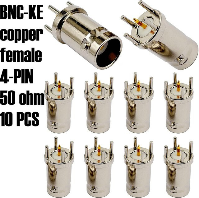 FRHY 10 Stück BNC/Q9 Buchse PCB Lötanschluss Kupfer Steckverbinder in Silber und Grau für 50 Ohm HF-Signalübertragung und CCTV - Bild 1