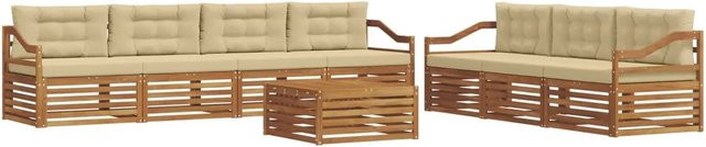 vidaXL Outdoor-Sofagarnitur 8-teilig aus Akazienholz mit Kissen in Natur und Beige - Bild 1
