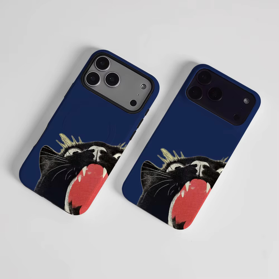 CaseLumi Matte Bumper MagSafe Schutzhülle für iPhone 17 16 15 14 13 Pro Max mit Silly Black Cat Design in Blau - Bild 2