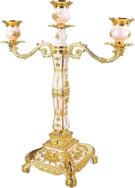 Tooarts Kandelaber im europäischen Retro-Stil aus Metall, Kerzenständer in Beige und Weiß mit floralem Design für die Tischdekoration - Bild 1