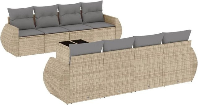 vidaXL 9-teilige Garten-Sofagarnitur aus Poly-Rattan mit Kissen in Beige - Bild 1