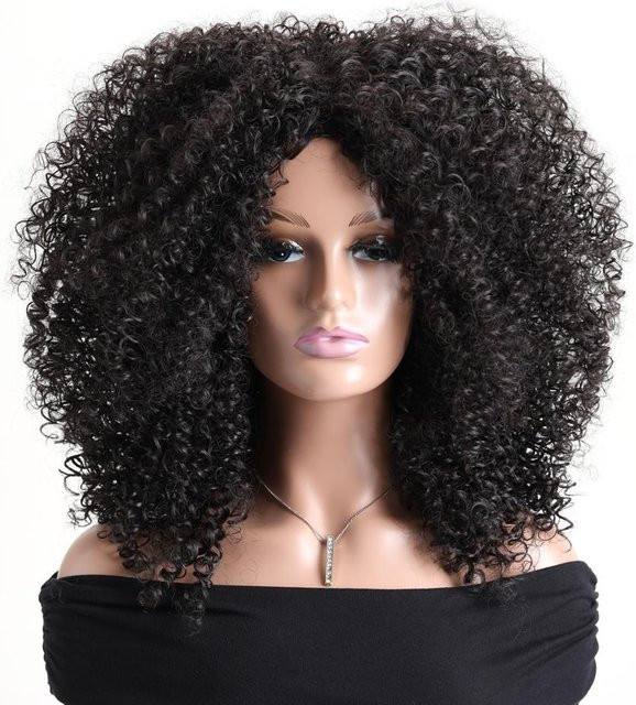 Afro Kinky Curly Haarperücke mit Pony, 16 Zoll, Synthetikfaser, Damen - Bild 1