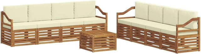 vidaXL Sofagarnitur 9-teilig aus Massivholz Akazie in Natur und Beige mit Tisch und Kissen im modernen Latten-Design - Bild 1