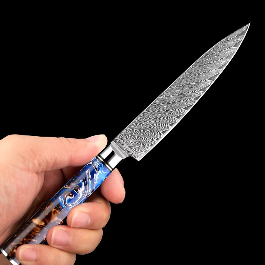 Xituo Japanisches Allzweckmesser aus Damaststahl mit blauem Harzgriff, Klingenlänge: 12,7 cm - Bild 3