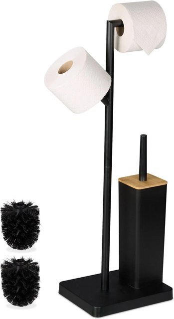 Relaxdays Toilettengarnitur aus Bambus und Edelstahl in Schwarz, freistehend, B/T/H: 23 x 18 x 71 cm - Bild 1