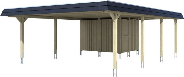 Skan Holz Doppelcarport Wendland mit Anbau in Weiß mit schwarzer Alu-Dachblende, B/T: 630 x 879 cm - Bild 1