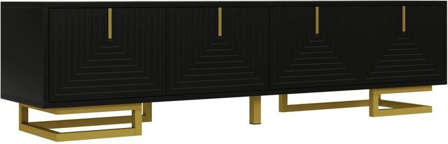 okwish TV Schrank Schwarz mit strukturierten Türen und goldenen Griffen sowie goldenen Beinen für dein Wohnzimmer B: 160 cm, T: 38 cm, H: 44,5 cm - Bild 1