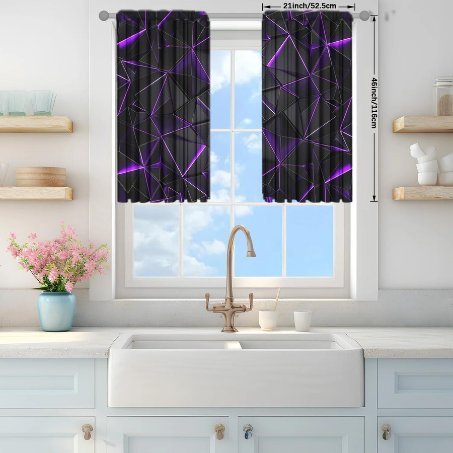 2er-Set Lila Vorhänge mit unregelmäßigem Geometrie-Print, halbtransparent, moderne Fensterdekoration für Wohnzimmer, Schlafzimmer oder Büro, Breite: 75 cm, Höhe: 165 cm - Bild 2