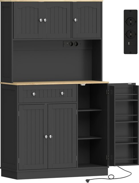 HOMCOM Küchenschrank mit Steckdosen und USB-Ports, hoher Aufbewahrungsschrank mit 6 Türen und Arbeitsfläche in Schwarz, B: 100 cm, T: 40 cm, H: 173 cm - Bild 1