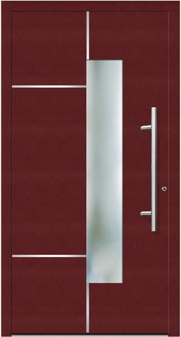 KNOCK Flügelüberdeckende Kunststoff-Haustür Terra mit Glaseinsatz, Farbe: Purpur-Rot, RC2-Schutzklasse, modern, Höhe: 210 cm - Bild 1