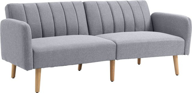 Aosom HOMCOM Schlafsofa Grau, 2-Sitzer Sofa mit Schlaffunktion und verstellbarer Rückenlehne, gepolsterte Couch mit Holzbeinen, B/T/H: 173 x 75 x 73 cm - Bild 1