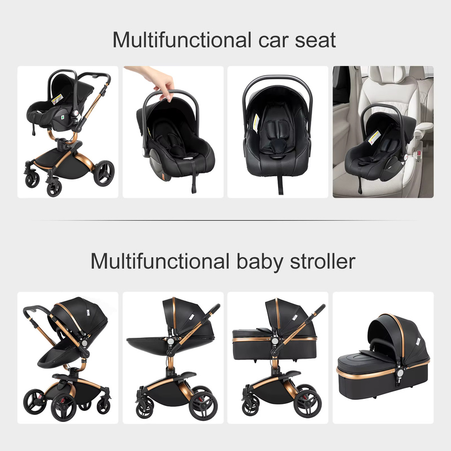Oubeauou 3-in-1 Kombi-Kinderwagen für Neugeborene in Pink und Black mit Babywanne - Bild 3