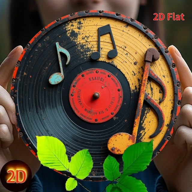 Potdemiel Vintage-Schallplatten-Kranzschild aus Eisen, runde Wanddekoration mit Musiknoten in Multicolour, Durchmesser: 20 cm - Bild 1