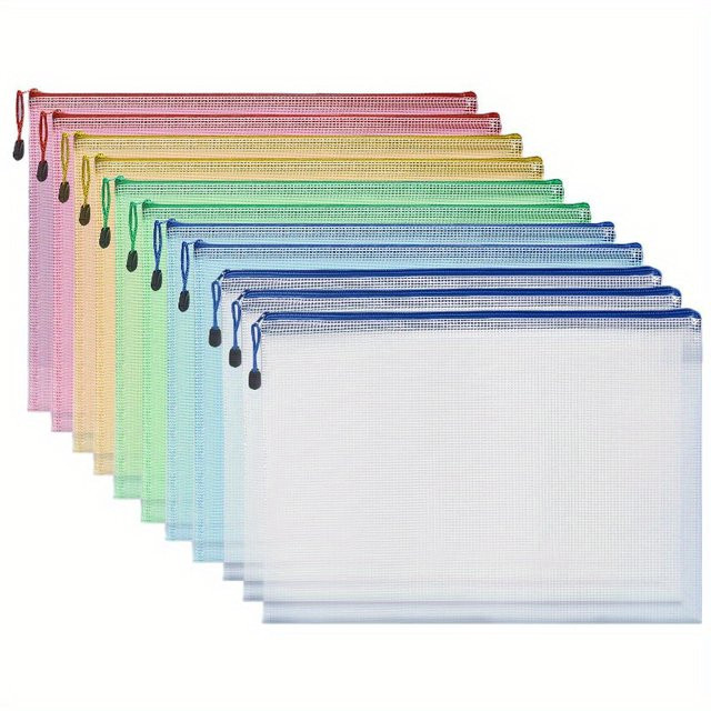 5 Stück transparente A4 Netzbeutel aus PVC mit Reißverschluss in Weiß für Reise und Büroorganisation - Bild 1