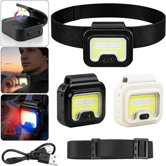 JIASHUAIXIN COB Silikon-Stirnlampe mit Magnet und USB-Aufladung, tragbare LED-Kopflampe in Schwarz - Bild 1