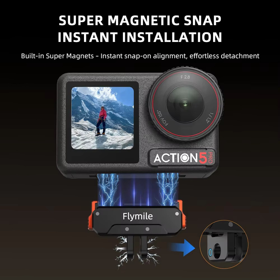 Flymile Action 5 Pro Schnellverschluss-Basis, magnetischer Halterungsadapter für DJI Osmo 360 in Schwarz, Verlängerungs-Montagebasis - Bild 2