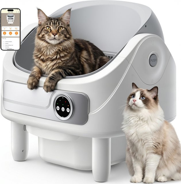 Patbrela Automatische Katzentoilette in Weiß mit App-Steuerung und Bio-Radar sowie 10 Sicherheitssensoren - Bild 1