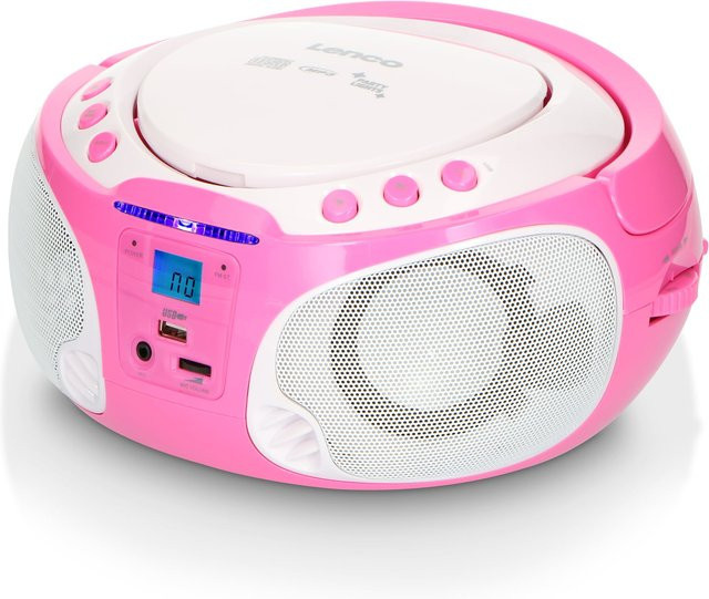 Lenco SCD-650PK Tragbares FM-Radio mit CD/MP3-Player, USB-Anschluss, Karaoke-Funktion, Mikrofon und Lichteffekten in Pink - Bild 1