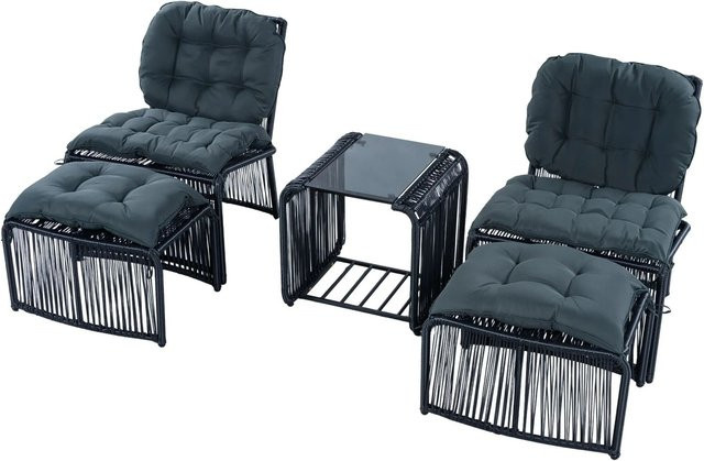 okwish 5-teiliges Outdoor Gartenmöbel Set mit Tisch, 2 Stühlen und 2 Hockern in Grau - Bild 1