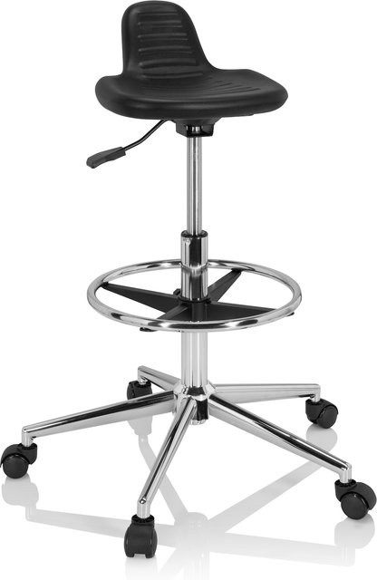 hjh OFFICE Drehhocker TOP WORK 03 in Schwarz mit PU-Hartschaum und Rollen - Bild 1