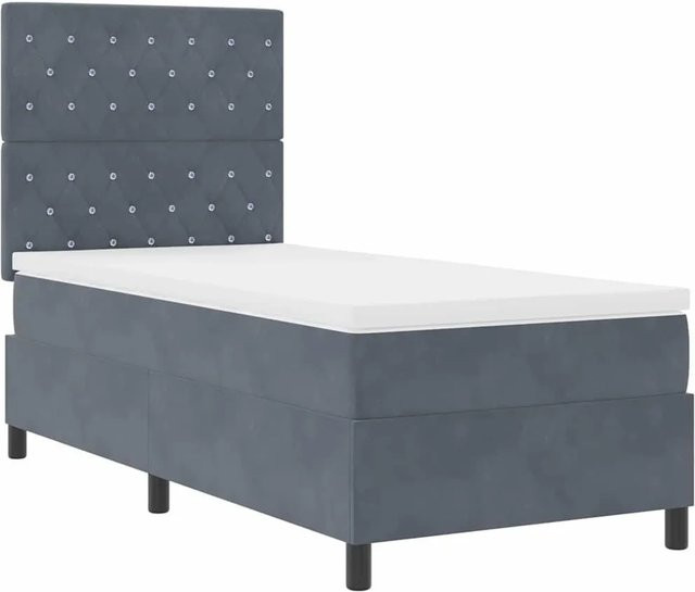 vidaXL Boxspringbett mit Matratze aus Samt in Dunkelgrau, B/T/H: 100 x 200 x 203 cm - Bild 1