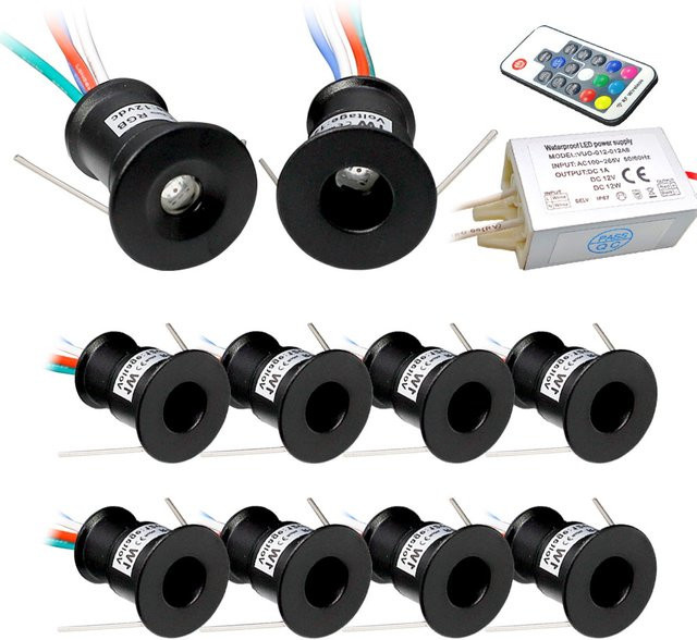 LUCERNA RGB LED Mini-Einbauscheinwerfer 12V mit Fernbedienung, dimmbar, Multicolour, Schwarz - Bild 1