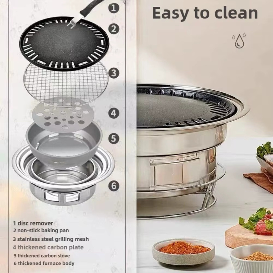 FEB.WIND Multifunktionaler Holzkohlegrill aus Edelstahl in Silber, Tragbarer Koreanischer BBQ-Tischgrill für Camping und Haushalt - Bild 5
