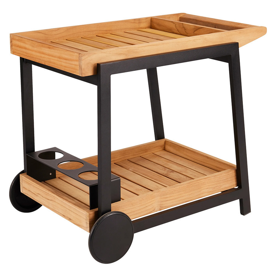 Stern Servierwagen Frido aus Aluminium und FSC-zertifiziertem Teakholz in Schwarz Matt, B/T/H: 90 x 59 x 77 cm - Bild 2