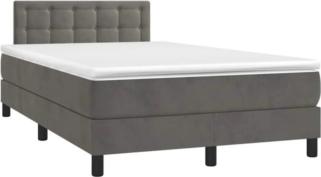 vidaXL Boxspringbett mit Matratze in Dunkelgrau, Hybridbett mit LED-Unterbettbeleuchtung und USB-Ladeport, Samt, B: 120 cm, T: 190 cm - Bild 1