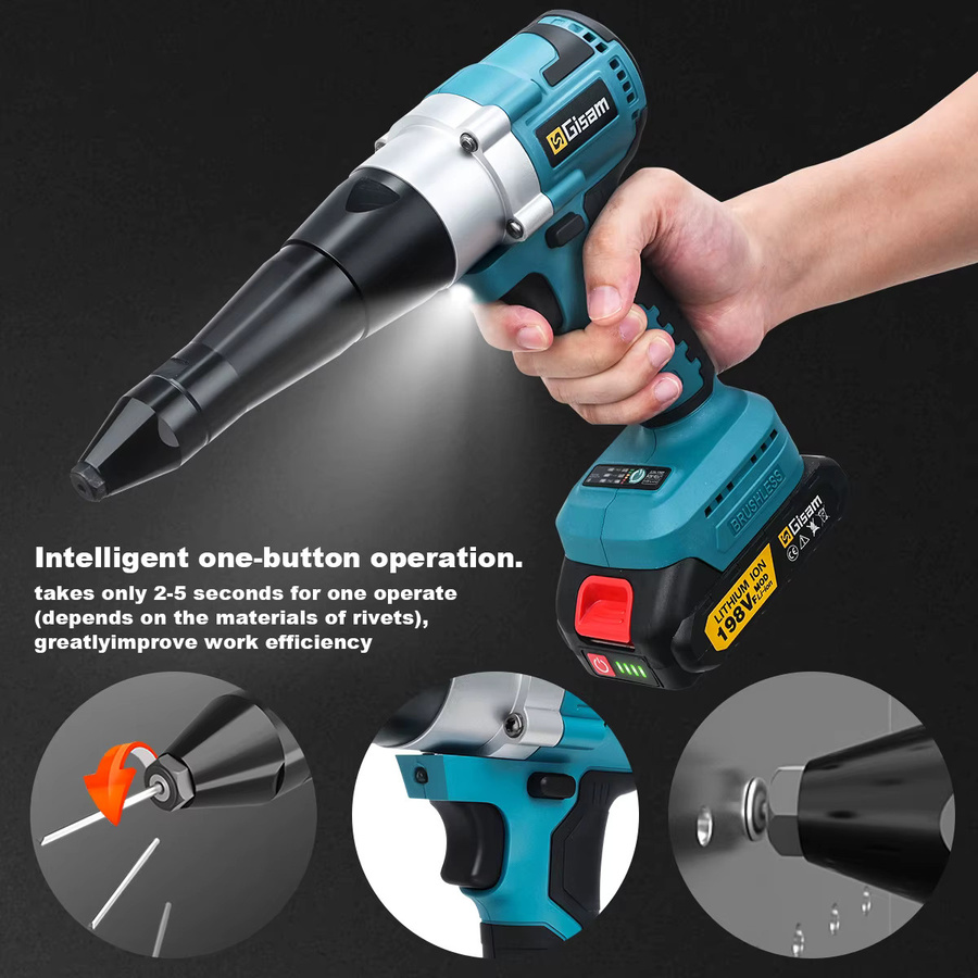 Ganyika Bürstenlose elektrische Nietpistole 20000N Akku-Nietmutterpistole in Blau für Makita 18V Akkus, Nietdurchmesser 2,4 bis 4,8 mm - Bild 3