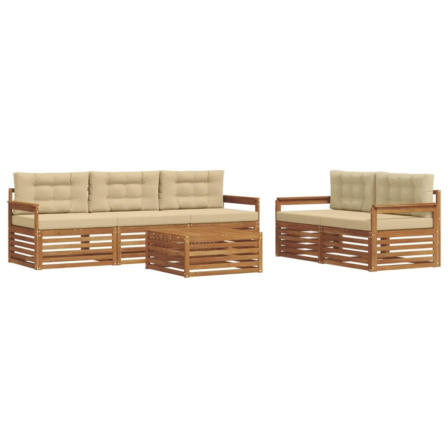 vidaXL Outdoor-Sofagarnitur aus Akazienholz in Natur und Beige, 6-teiliges Set mit Tisch und Kissen - Bild 2