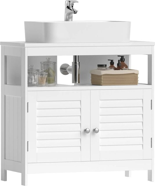 Songmics Waschbeckenunterschrank Saggio in Weiß mit 2 Lamellentüren und modernem Design für dein Badezimmer - Bild 1