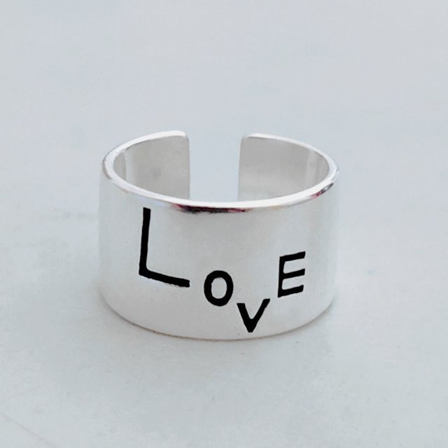 Ring Mode Schriftzug Liebe, 925 Silber, Damen - Bild 1